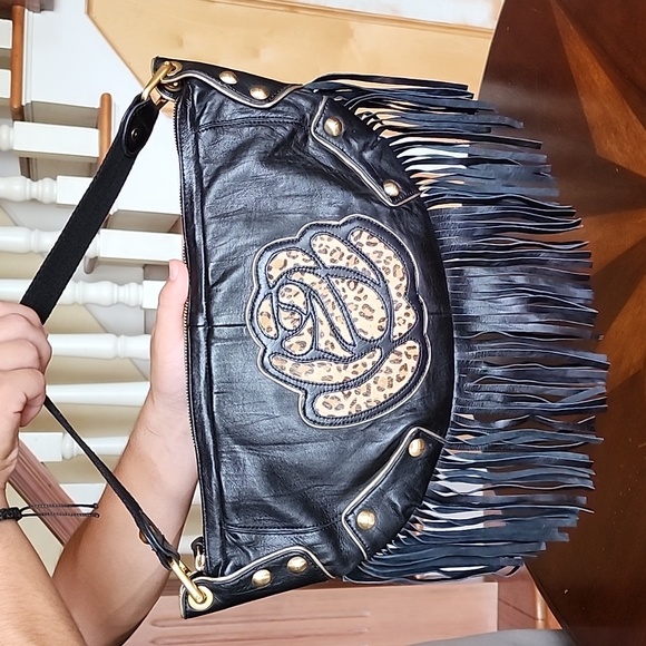 Betsey Johnson Handbags - Betsey Johnson Shoulder Bag half moon black leather VTG like new